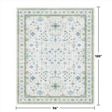 Floral Pattern Blue Green Border Traditional Design Area Rug Washable Rug Vintage Traditional Floor Cover Foldable Thin Retro Accent Indoor Non Slip Carpet Print Mat Bedroom Living Room Bathroom Home Decor Large Carpets Dining Room Rug Kitchen Rugs For Entryway - A - View 2