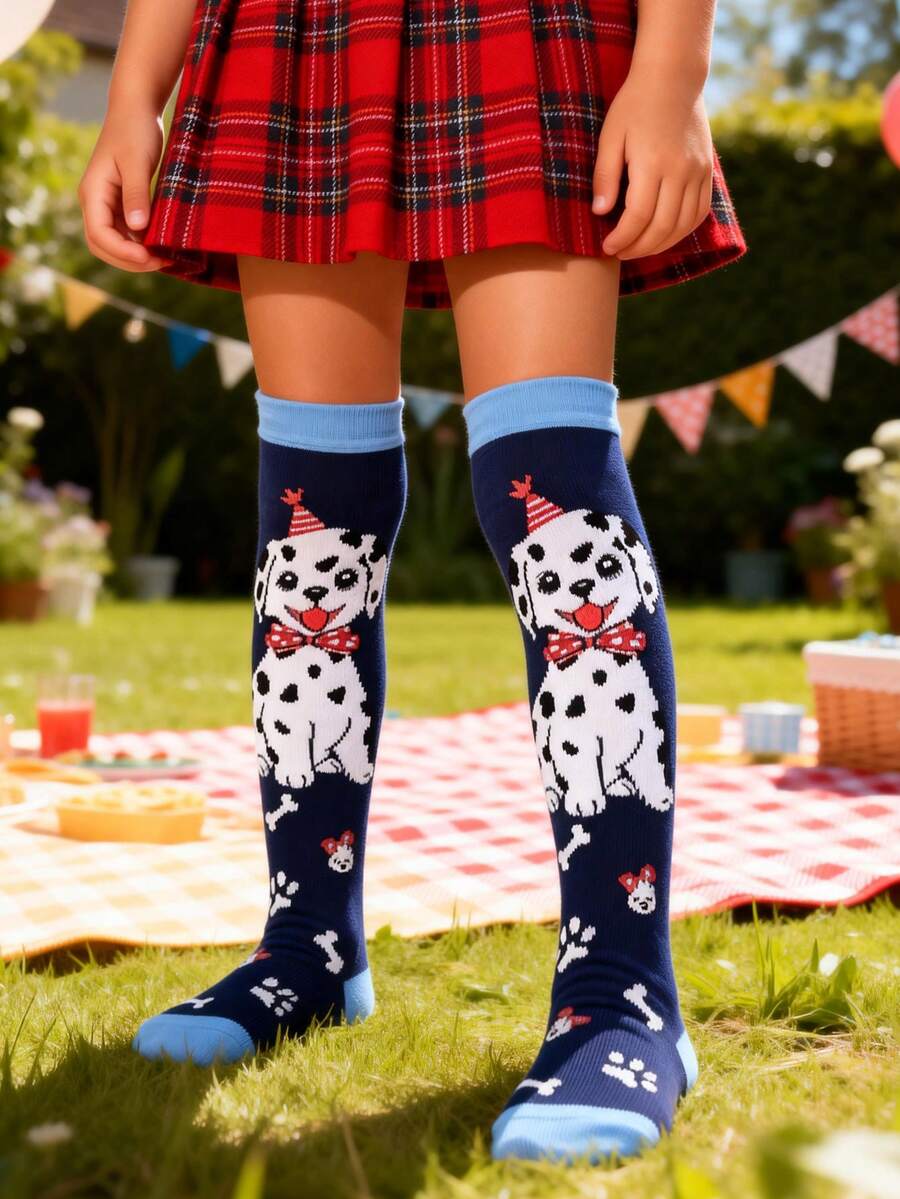 1 Pair Cute Paw Dog Knee High Socks, Cute Animal Print Over The Knee Socks, Fashion Funny School Running Athletic Sports Socks, Back To School Students Teenagers Girls Socks, Firthday Birthday Valentine Day Gift - Multicolor - View 1