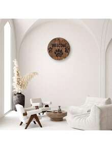 1pc Cute Dog Paw & Family Theme Round Metal Welcome Plaque, Indoor Wall Decor Suitable For Home, Bar, Garage, Cafe And Garden, Can Be Used As Wreath Decor, Durable Rustic Style Decoration, Ideal Gift For Holidays And Housewarming - Multicolor - View 5