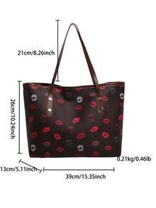 1pc Coffee Brown Metallic Rivet Decor Contrast Color Large Capacity PU Tote Bag, Women Shoulder Bag For Winter - Coffee Brown - View 6