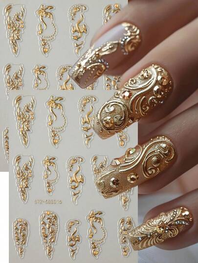 2pcs Luxury Line Nail Stickers Golden Foil Dragon Totem Stripe 5D Embossed Wedding Nail Art Decals DIY Nails Charms Decoration Ramadan Festival Supplies