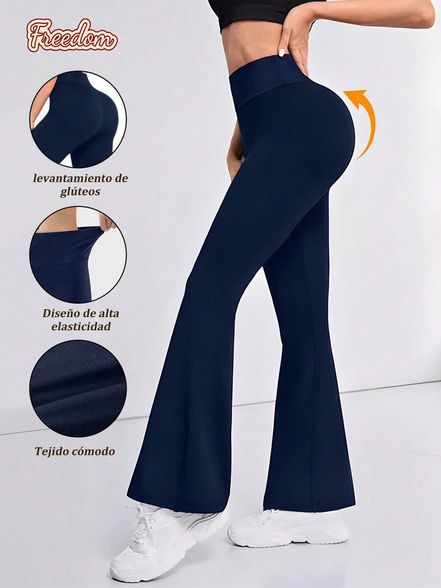Freedom 1 pieza Pantalones de campana de cintura alta negros para mujer, pantalones casuales cómodos de ajuste ceñido y elástico, adecuados para bailar y yoga
