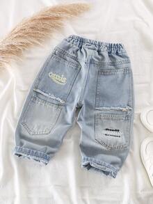 Boys' Loose Straight Leg Jeans, Suitable For Casual, School, Outdoor Wear, Spring - Baby Blue - View 1
