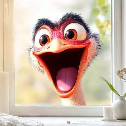 1pc Fun Ostrich Head Window Stickers, Reusable PVC Double-Sided Visible Static Cling Window Decals, Suitable For Bedroom, Living Room, Bathroom, And Kitchen Decoration.