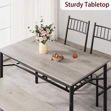 Juego de mesa de comedor estilo granja para 4 personas, moderna mesa de cocina rectangular con 2 sillas tapizadas, bancos y estante de almacenamiento, juego de muebles de comedor para espacios pequeños, apartamento, gris - Gris - Ver 7