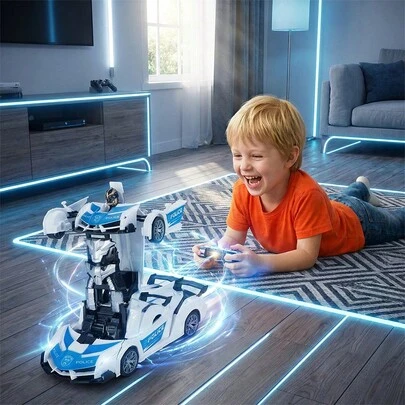 Fernbedienung Transformierendes Auto Einknopf-Deformations-RC-Roboter-Auto, Wiederaufladbares kabellos ferngesteuertes elektrisches Transformationsfahrzeug-Spielzeug für Kinder und Jungen, Auto-zu-Roboter-Umwandlungsdesign, einfache Bedienung mit coolem Aussehen, interaktives Spielzeug für fantasievolle Rollenspiele und handwerklichen Spaß, ideal für Innen- und Außenspiele, Familienunterhaltung, Eltern-Kind-Interaktion, Kindergeburtstage, Wochenendvergnügen, Geburtstagsgeschenke und Feiertagsgeschenke