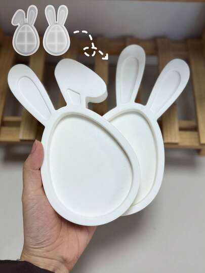 1PC Rabbit Ear Tray Silicone Mold, DIY Creative Cute Bunny Tray Plaster Mould, Home Decor / Gift Epoxy Resin Mold, Handicraft Making Casting Molds, Art Decorative Ornament Gypsum Mold