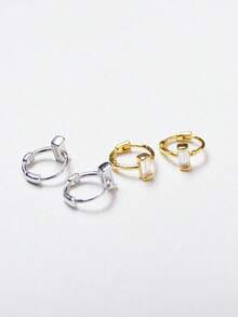 1件S925纯银简约方形单颗锆石鼻环，女士珠宝，情人节和母亲节送给母亲、女友和闺蜜的理想礼物 - 單隻 - 查看 5