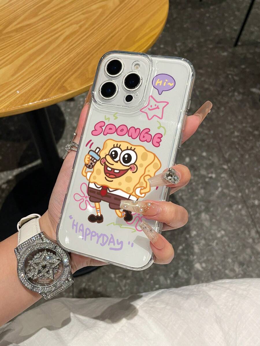 SPONGEBOB 1个透明太空创意星星海绵宝宝花朵字母图案打孔防摔手机壳保护套，适用于三星/苹果17/16/15/14/13/12/11Pro Max/12Pro/14Plus等型号 - 彩色 - 查看 1