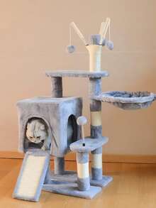 Cat Tree With Scratching Post And Plush Cat Bed, Compact Design For Large Cats, Sisal Scratching Column And Soft Cat Nest - Dusty Blue - View 9