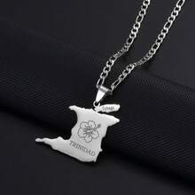 1Piece Trinidad And Tobago Map Hummingbird Hibiscus Flower Pendant Necklaces For Men Woman Girls Jewelry - Yellow Gold - View 6