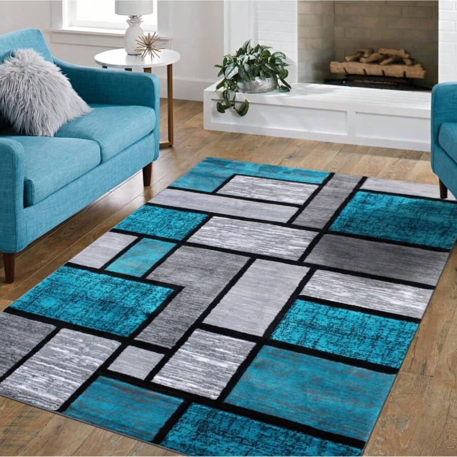 Geometric Pattern Blue Gray Black Area Rug Washable Rug Vintage Traditional Floor Cover Foldable Thin Retro Accent Indoor Non Slip Carpet Print Mat Bedroom Living Room Bathroom Home Decor Large Carpets Dining Room Rug Kitchen Rugs For Entryway - A - 查看 1