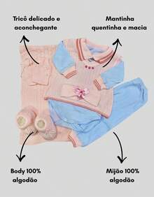 Complete Knitted Baby Outfit Set For Girls And Boys (Newborn): Blanket, Hat, Mittens, Bodysuit, Footed Pajamas, Sweater (Cotton) - 粉紅色和藍色 - 查看 2