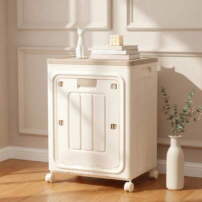 110L Jumbo Stackable Storage Box With Lid & Wheels Heavy Duty Foldable Collapsible Plastic Storage Bins Organizer With Lockable Doors For Home Garage Bedroom Closet & Seasonal Clothing