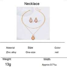 Fashionable Hollow Heart & Star Rhinestone Decor Pendant Necklace & Earrings Jewelry Set, Gift For Women - Red - View 7