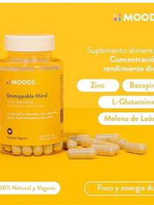 Moods | Nootropico para la Mente con Melena de León, Bacopin, L-Glutamina, Ácido Alfa Lipoico y Zinc - Suplemento natural para Concentracion, Memoria y Agilidad Mental - 60 Cápsulas Veganas - Unstoppable Mind - Mostaza Amarilla - Ver 6