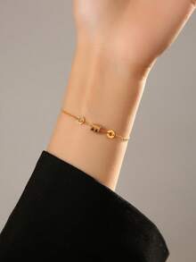 1pc Stainless Steel Fashionable Waist-Shaped Bracelet For Women, Minimalist Design, Delicate Jewelry Gift - Yellow Gold - View 5