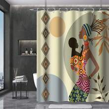 1 Peça Cortina de Chuveiro com Figura Retrô, Cortina de Chuveiro Impressa com Figura Geométrica, Adequada para Várias Decorações de Ambiente, Divisória de Banheiro, Cortina de Banheira - Multicolorido - Visão 5