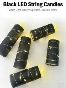 5/4/2pcs Set Black Battery Operated Flameless Candles With Remote Control Timer, Realistic Flickering Flame, Romantic Ambiance, For Tabletop, Bedroom, Party, Holiday Decor - Black String Lights - View 2