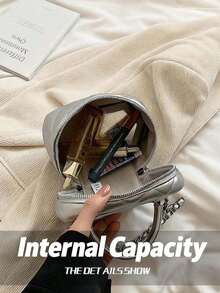 1pc Women Mini Handbag, Fashion Solid Color Embroidered Rhombus Pattern Crossbody Bag Fits Cards & Keys - Silver - View 9