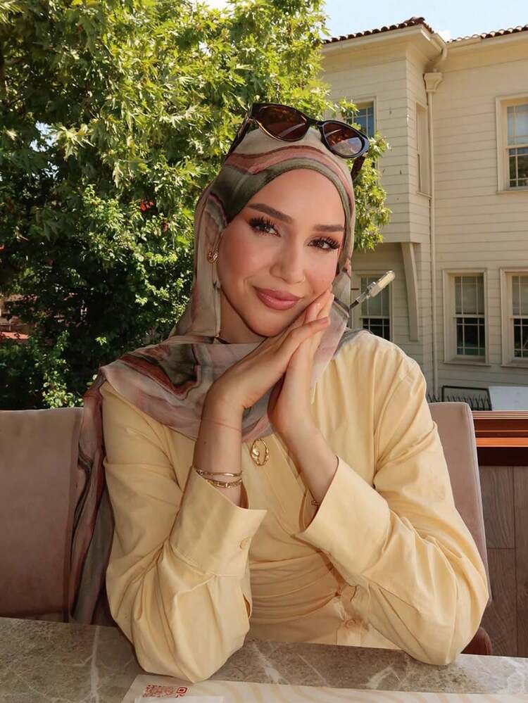 1件装女士时尚波西米亚风水墨印花围巾头巾，休闲街头风日常配饰，秋季围巾 - 彩色 - 查看 3