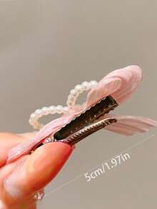 Cute Faux Pearl Bow Hair Clip, Fairy Ballerina Style Pearlescent Bow Hair Barrette, Bangs Clip, Sweet Hair Accessory - Multicolor - View 3