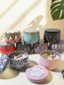 1 Set de regalo de velas aromáticas, velas de cera de soja con diversos aromas, empaque en caja de regalo colorida, con una duración de hasta 120 horas, adecuado para bodas, cumpleaños, fiestas, obsequios de boda, terapia de aromaterapia para el hogar, regalo de Navidad, regalo del Día de San Valentín, decoración de hotel, diseño de patrón vintage - A - Ver 3