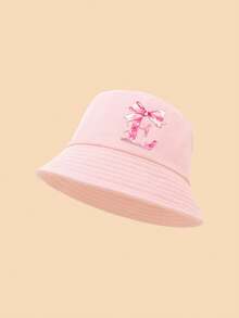 1顶蝴蝶结字母印花儿童渔夫帽，时尚百搭，适合女孩返校、日常佩戴、防晒、节日礼物 - 粉色 - 查看 12