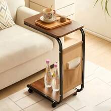 mesa de centro salaMesa Auxiliar En Forma De C Con Bolsa De Tela Mesita Marrón De 2 Niveles Con 4 Ruedas Coffee Table Industrial Rústico Estructura De Metal Side Table Ideal Para Sala/Dormitorio 40x38.5x62CM - Marrn - Ver 8
