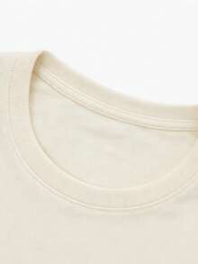 Camiseta de Impresión de Letras de Festival Floral Colorido Mexicano, Top Casual de Manga Corta y Cuello Redondo para Mujeres - Albaricoque - Ver 2