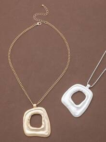 1pc Silver/Matte Gold Large Bohemian Style Open Pendant Chain Necklace - Multicolor - View 7