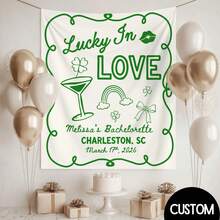 Custom Lucky In Love Bachelorette Tapestry St. Patrick's Day Themed Wedding Party Decor Photo Backdrop - 彩色 - 查看 1