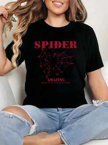 Camiseta de araña, telaraña, grunge, streetwear,blusas elegantes dama,tops,parejas,blusas curvy mujer. - Negro - Ver 1