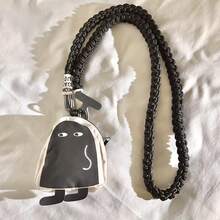 1条黑白卡通元素简笔画尼龙编织挂绳，适用于苹果无线蓝牙耳机保护套，短款挂绳迷你斜挎包钥匙扣零钱包多功能手机壳带夹子，春季礼物 - 彩色 - 查看 2