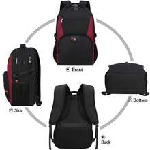 NEWHEY Laptop Backpack 17.3 Inch TSA Friendly Travel Carry On Backpack 17 Inch Waterproof College Business School Backpack Computer Bookbag With USB Charging Hole, Black & Red - Multicolor - View 2