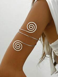 1pc Fashionable Minimalist Open Spiral Arm Cuff, Suitable For Daily, Casual, Beach Wear, Valentine's Day Gift, Birthday Gift - Silver - View 4
