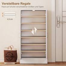 Shoe Cabinet With Soft-Close Hinges, Adjustable Shelves, 6-Tier Shoe Rack For Entryway, Holds 14 Pairs, 55 X 35 X 108 Cm, Wood, White - White - View 4