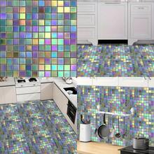 26-NEW-10PCS 12x12 Inch Peel And Stick Floor Tiles Self Adhesive Vinyl Flooring Tile Iridescent Mirror Mosaic Stickers Removable Wall Decals Bathroom Vanity Bar Studio Decoration DIY Home Makeover - 彩色 - 查看 1