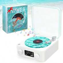 Altavoz Bluetooth de Vinilos Waves: Altavoz Bluetooth con Reproductor de Discos de Vinilo - Bocina de Vinilo Sonido Estéreo de 4 Modos para Dormir con Luces Ajustables Sonido Estéreo-060 - como en la foto - Ver 9