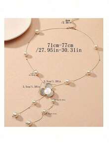 New Fashionable Delicate Butterfly & Flower Faux Pearl Acrylic Beaded Long Necklace, Versatile Sweater Chain For Women - Flower Style - View 2