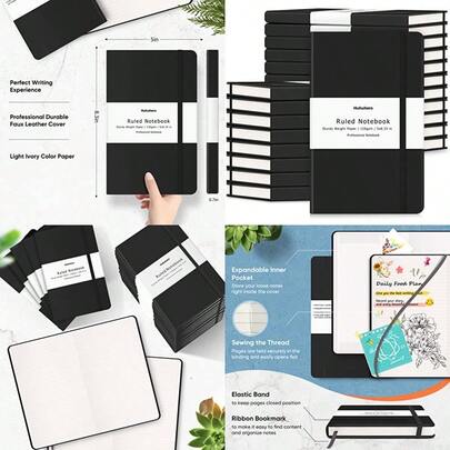 1qOKbCQi Lined Journal Notebook 20 Pack Hardcover College Ruled Notebooks For Work School Note Taking 120 Gsm Thick Paper Journals For Writing Office School Supplies 5"*8.25" Black