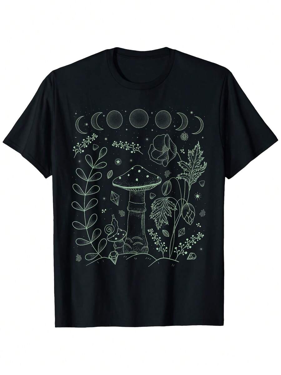 Camiseta con gráfico Goblincore Cottagre Dark Academia Musoom para hombre: 100 % algodón, cuello redondo, diseño de Musoom y luna, ligeramente elástica, informal, tallas S-XXXL. - Negro 22 - Ver 1