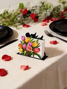 Elegant Tulip Metal Napkin Holder, Creative Tabletop Tissue Paper Dispenser - Ideal For Kitchen And Dining Room Decor - Suitable For Restaurants, Hotels, Cafes, Banquet Tables, Engagement And Wedding Parties - Upright Square Napkin Holder Base - Great Mother's Day Gift For Mom - Multicolor - View 4