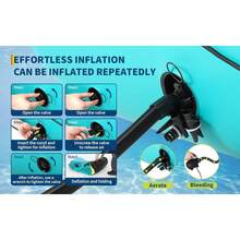 Trampolín Inflable de Agua 10FT - Rebotador Flotante para Lago y Piscina con Escalera de Cuerda, Bolsas de Anclaje y Bomba de Aire Reversible - Para Adultos y Niños - azul y verde - Ver 4