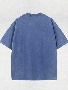 1pc Retro Water Washed T Shirts, Artistic Graphic Featuring A Blooming Rose Intertwined With Bold Anti Social Club Text Symbolizing Contrast Between Beauty And Isolation Vintage 100% 230g Pure Cotton Casual Tee For Men,Street Y2K, Summer Tops, New Year Gifts,Unisex - Royal Blue - View 2