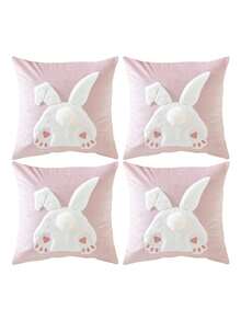 1/2/4pcs Short Plush Pink Easter Bunny Print Throw Pillow Cover, Contemporary Style, Polyester Decorative Cushion Case With Zipper Closure, Machine Washable, For Various Room Types - Pink - View 7
