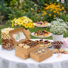 Tomnk 48pcs 8x6x2.5 Inches Bakery Boxes, Cookie Boxes, Treat Boxes With 3 Style Window, For Chocolate Strawberries Muffins Donuts And Party Favor, White/Brown, For Mother's Day, Wedding, Party - Nhiều màu - Xem 5