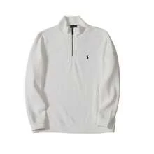Polo Ralph Lauren Half-Zip Pure Cotton Terry Cloth Sweater With Stand Collar Design -Unisex Style - White - View 8