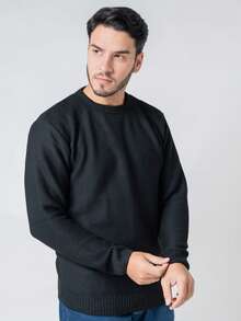 Men's Knitted Sweater, Single Color, Crew Neck, Casual Winter, Plain - màu đen - Xem 2