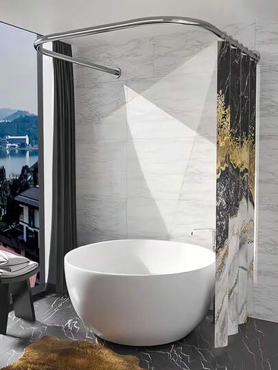 1 pezzo Asta per tenda doccia regolabile a forma di U, in lega di alluminio e acciaio inossidabile resistente, design minimalista, salvaspazio per bagno, spogliatoio, armadio